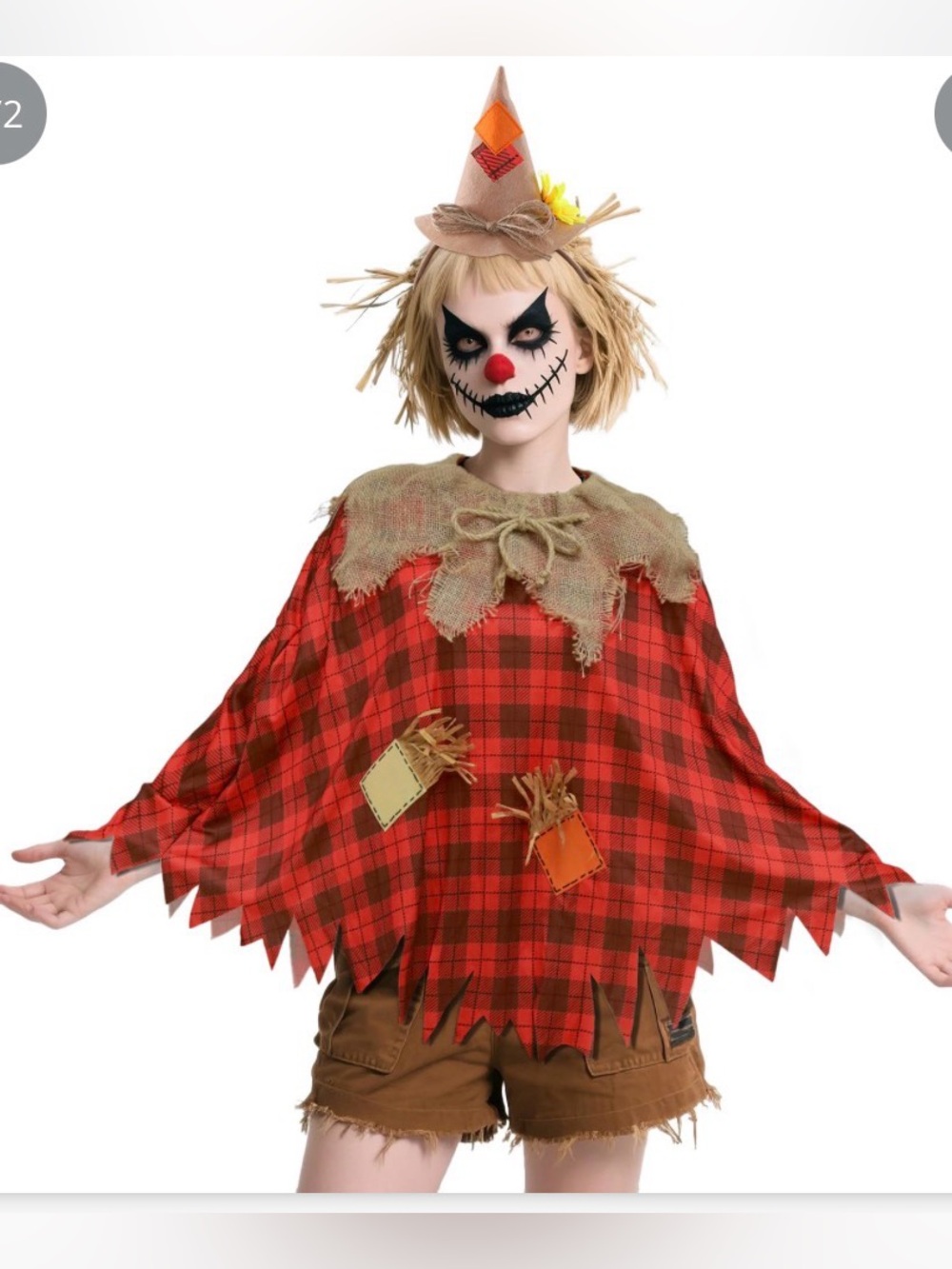 Kids Red Plaid Scarecrow Costume Poncho with Burlap Collar and Hat